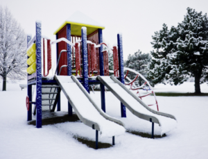snow covered playground