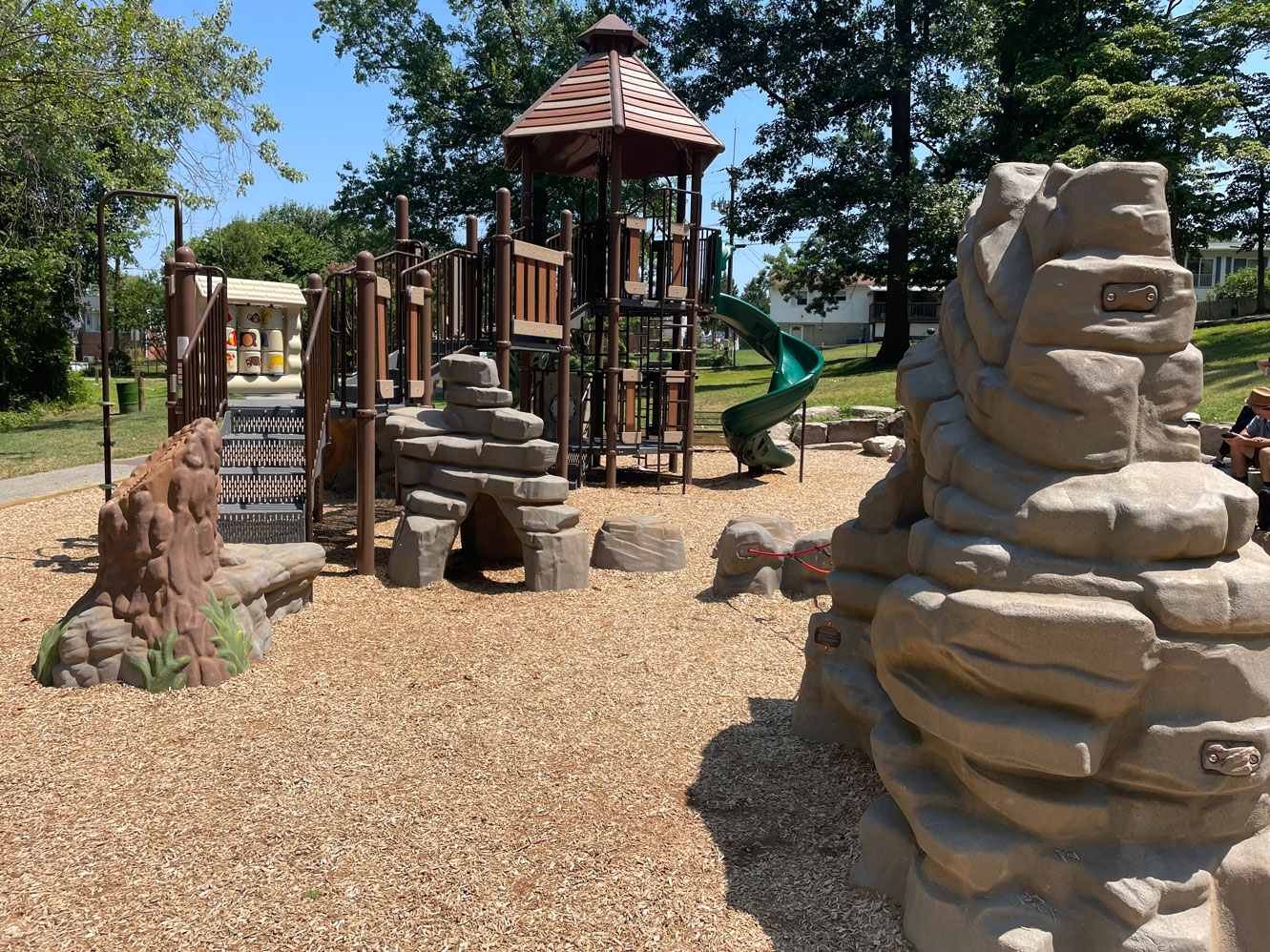 Playground with engineered wood chip surfacing