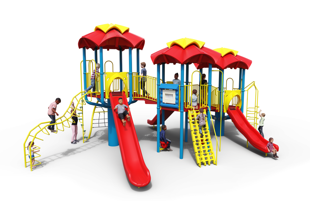 decorative cutout of a large playground being enjoyed by multiple children