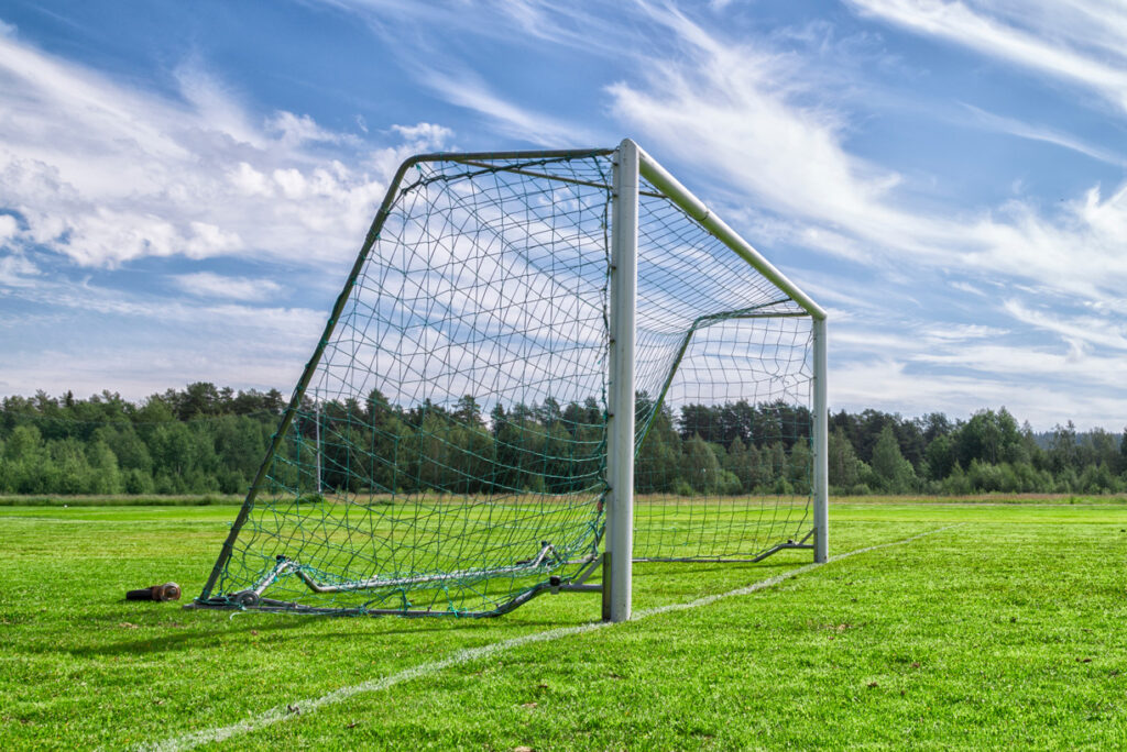 large soccer goal on a soccer field