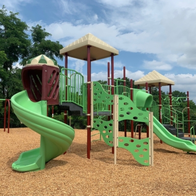 large brown and green playground