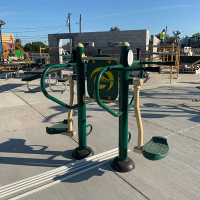 Greenfields outdoor fitness equipment being installed