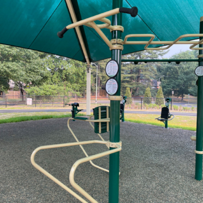 outdoor fitness equipment that features signs with directions for use