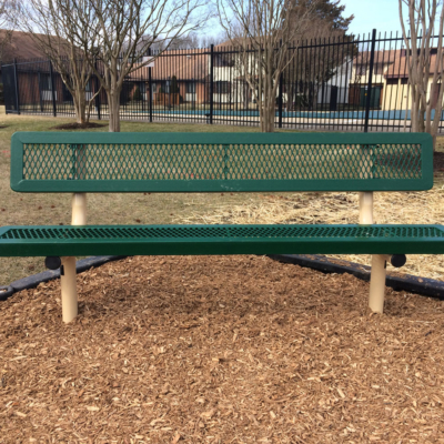 green metal playground bench